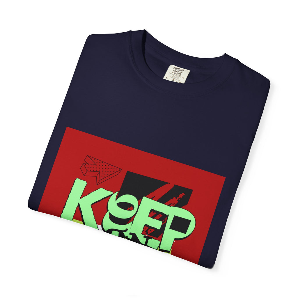 Keep On Rocking T-shirt | Retro Graphic Tee, Neon Text Square Design