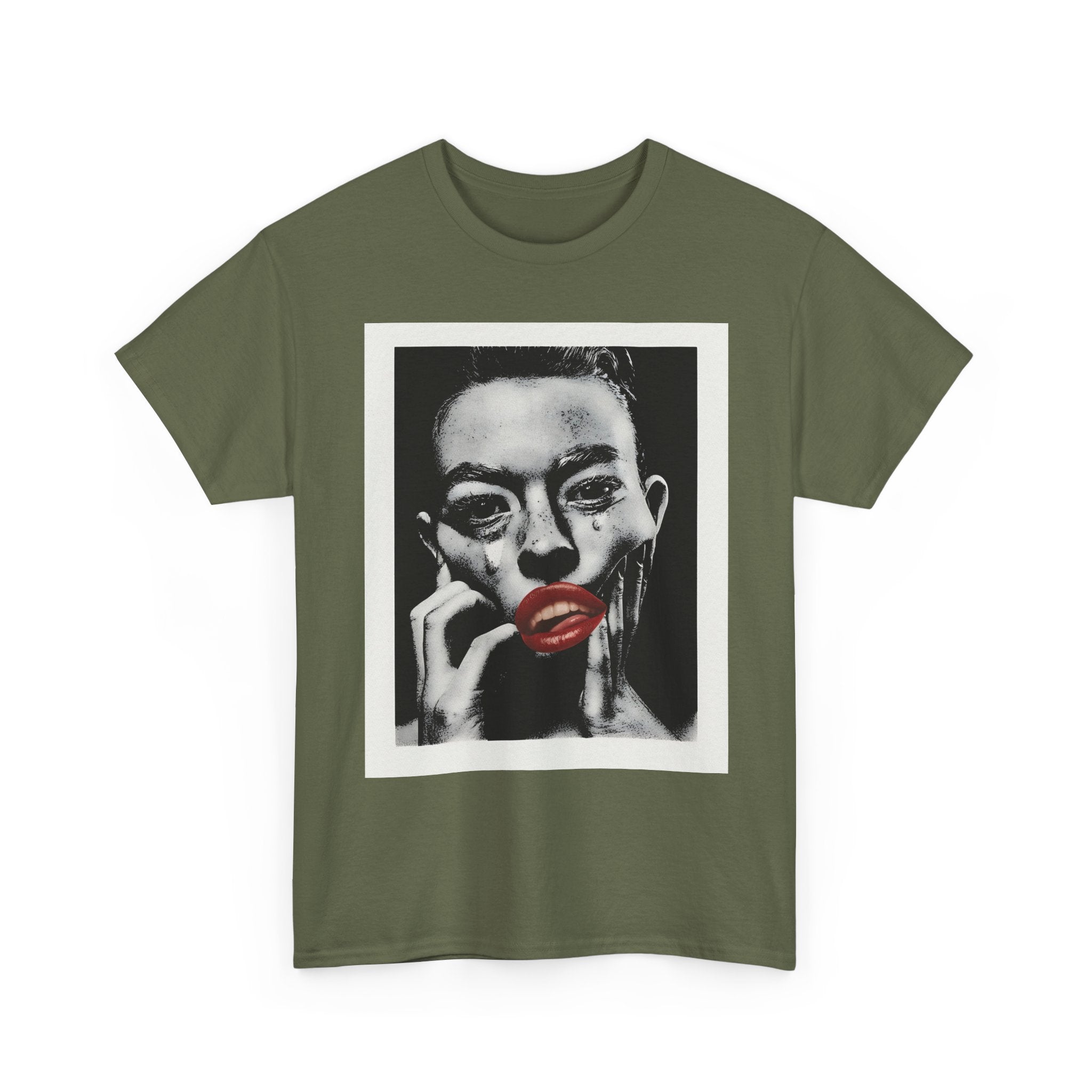 Artistic Unisex Heavy Cotton Tee, Abstract Portrait Graphic Shirt, Unique Everyday Wear, Gift for Art Lovers, Streetwear Fashion
