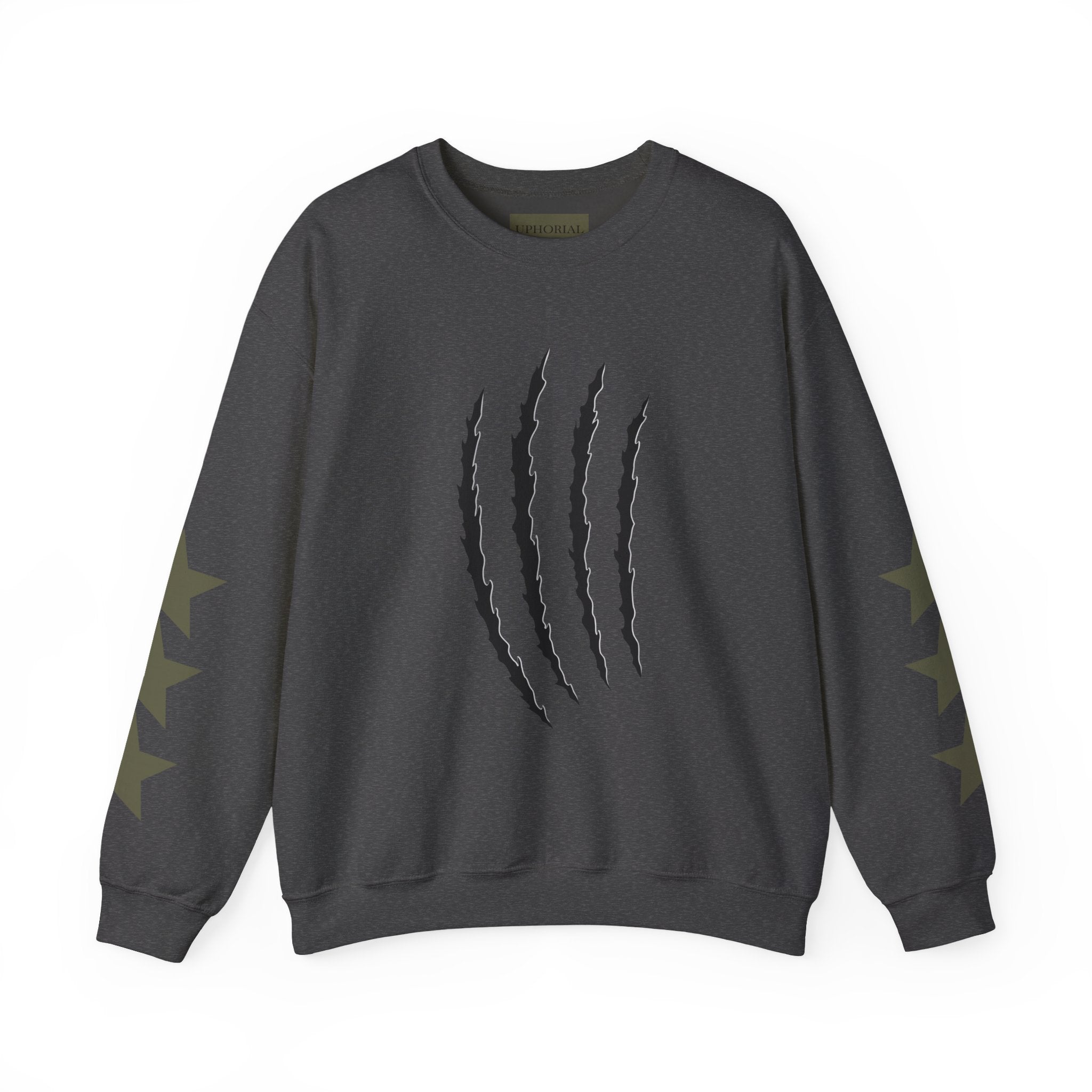 Crewneck Sweatshirt — Distressed Claw Marks & Star Sleeve Graphic