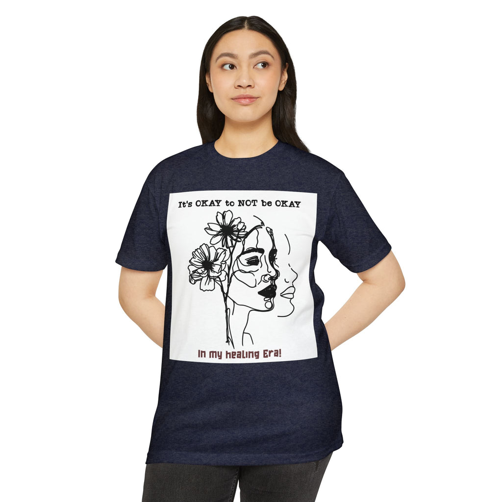 It's OKAY to NOT be OKAY line art face floral T-Shirt | mental health healing tee