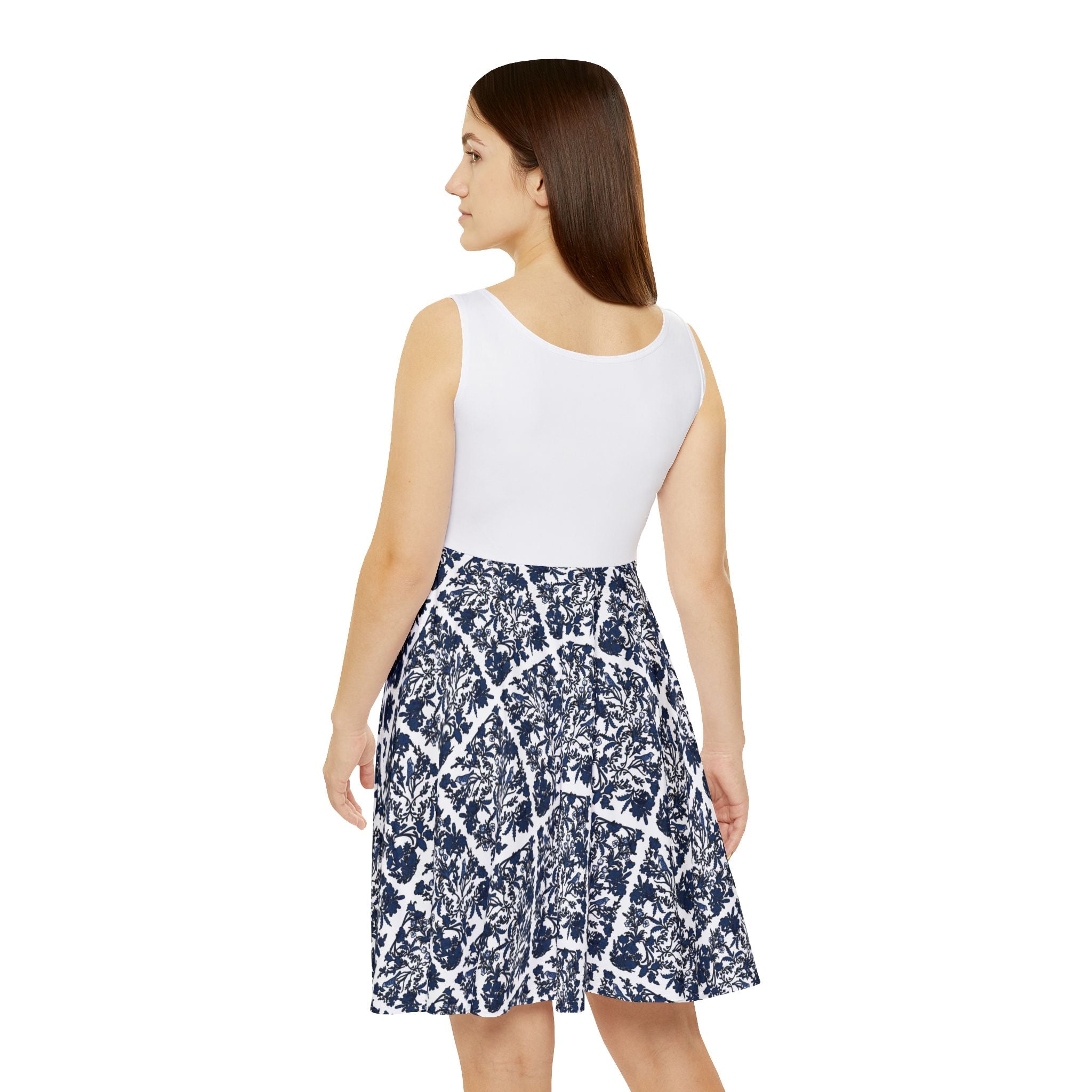 Navy Floral Women's Skater Dress, Casual Summer Dress, Party Dress, Beach Dress, Festival Outfit, Everyday Wear