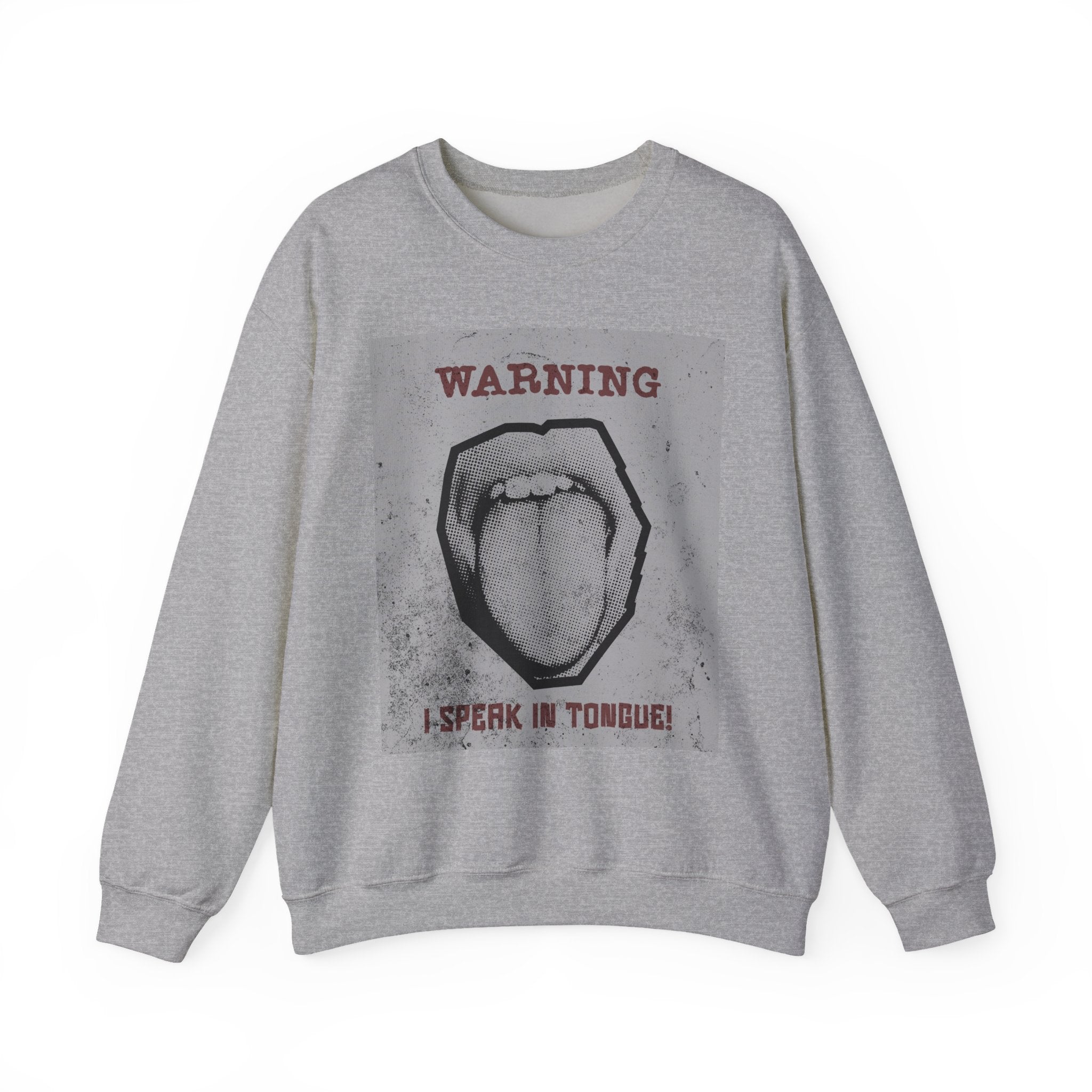 Warning I Speak In Tongues sweatshirt | Graphic Tongue Illustration, Grunge Poster Style