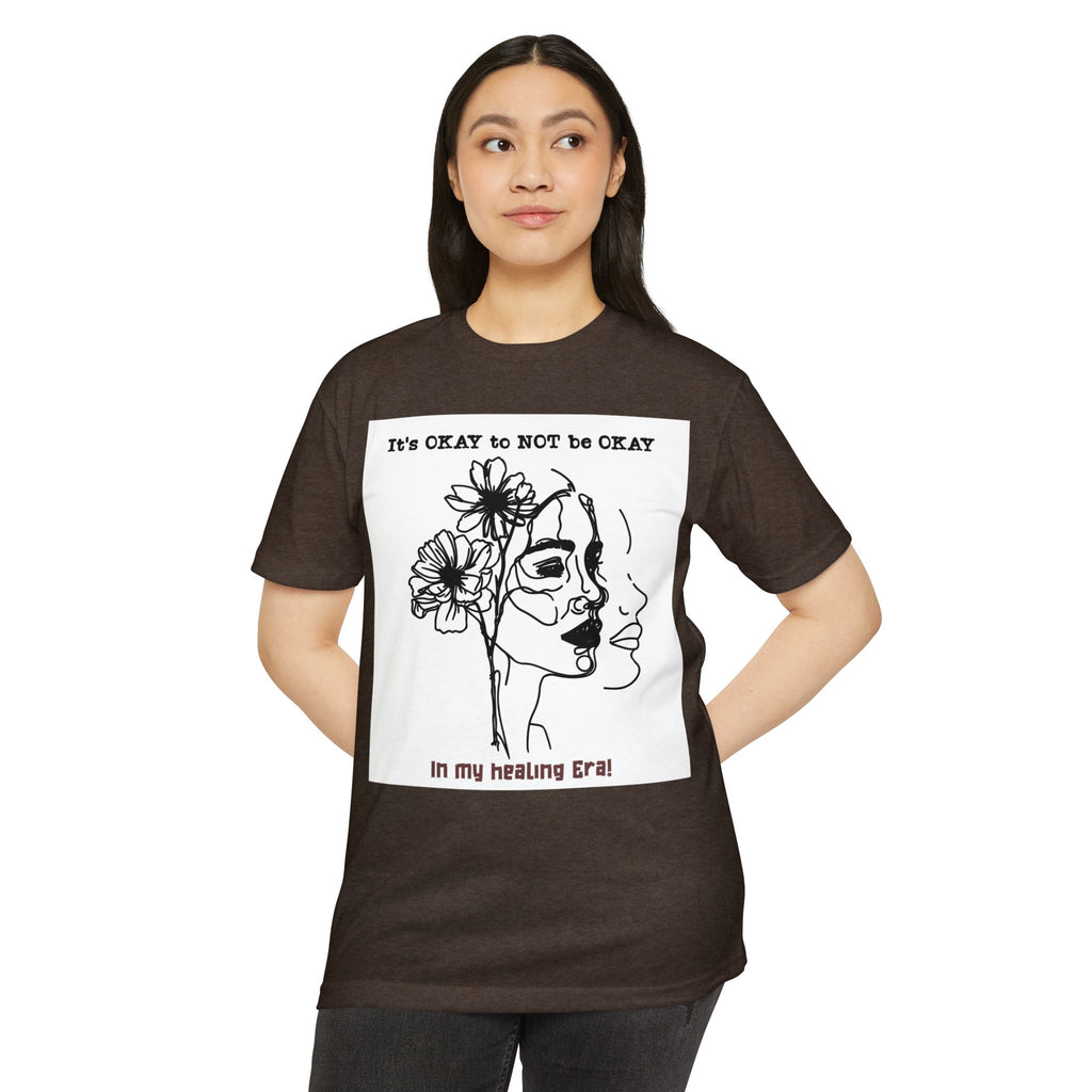 It's OKAY to NOT be OKAY line art face floral T-Shirt | mental health healing tee