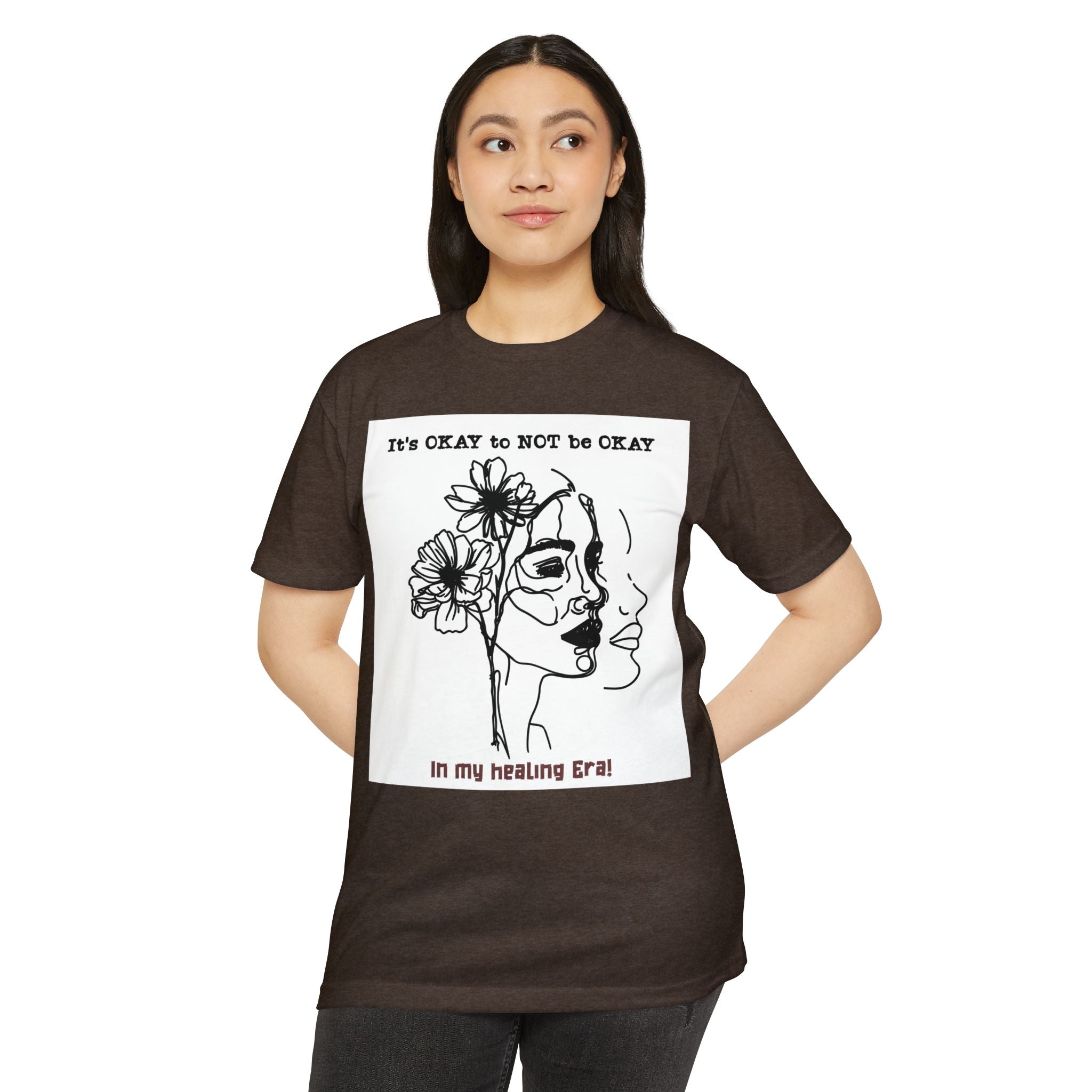 It's OKAY to NOT be OKAY line art face floral T-Shirt | mental health healing tee