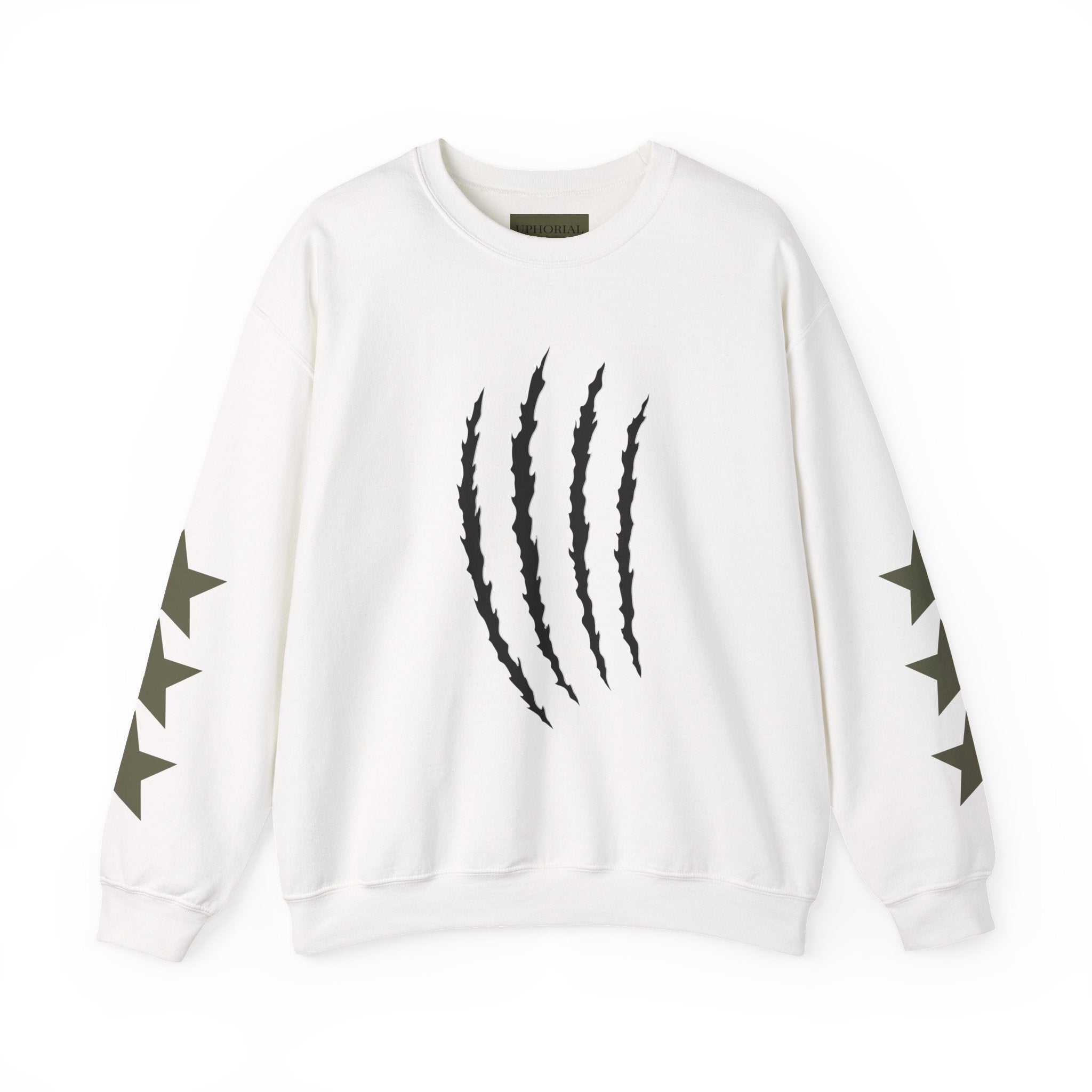 Crewneck Sweatshirt — Distressed Claw Marks & Star Sleeve Graphic