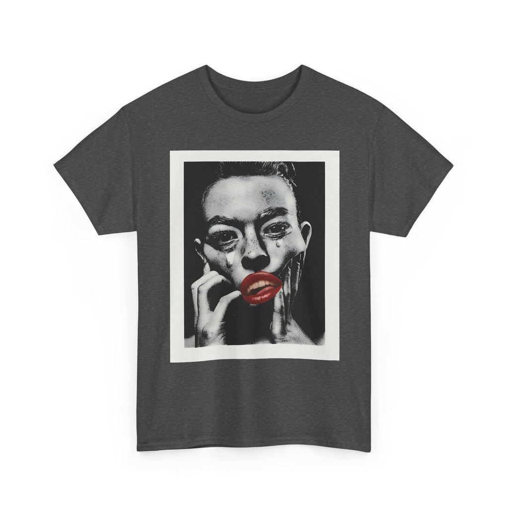 Artistic Unisex Heavy Cotton Tee, Abstract Portrait Graphic Shirt, Unique Everyday Wear, Gift for Art Lovers, Streetwear Fashion