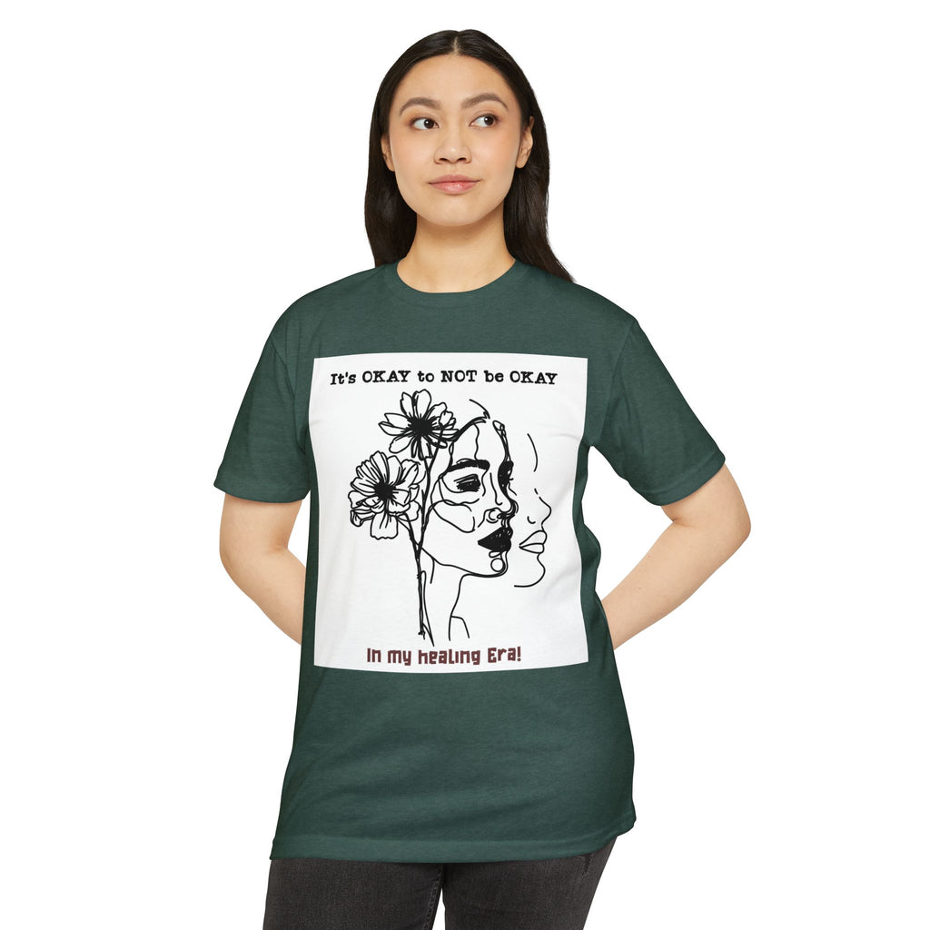 It's OKAY to NOT be OKAY line art face floral T-Shirt | mental health healing tee