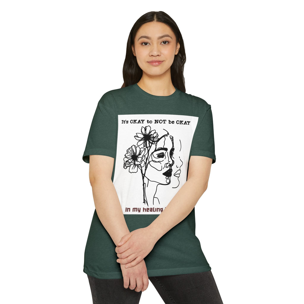 It's OKAY to NOT be OKAY line art face floral T-Shirt | mental health healing tee