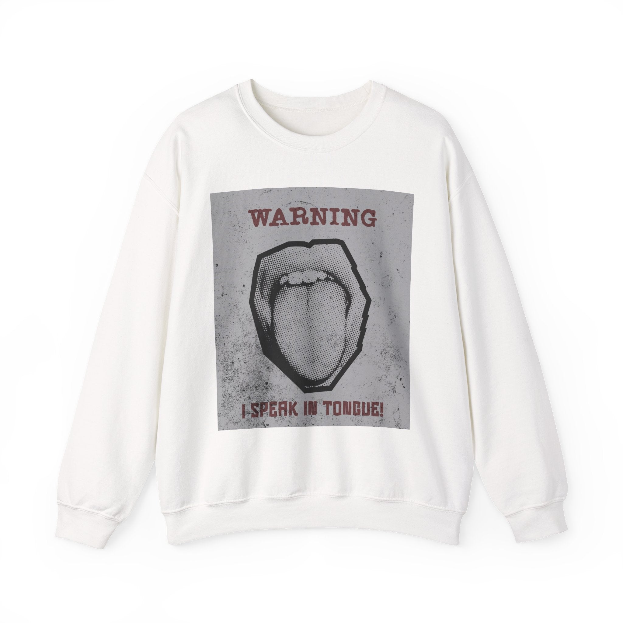 Warning I Speak In Tongues sweatshirt | Graphic Tongue Illustration, Grunge Poster Style
