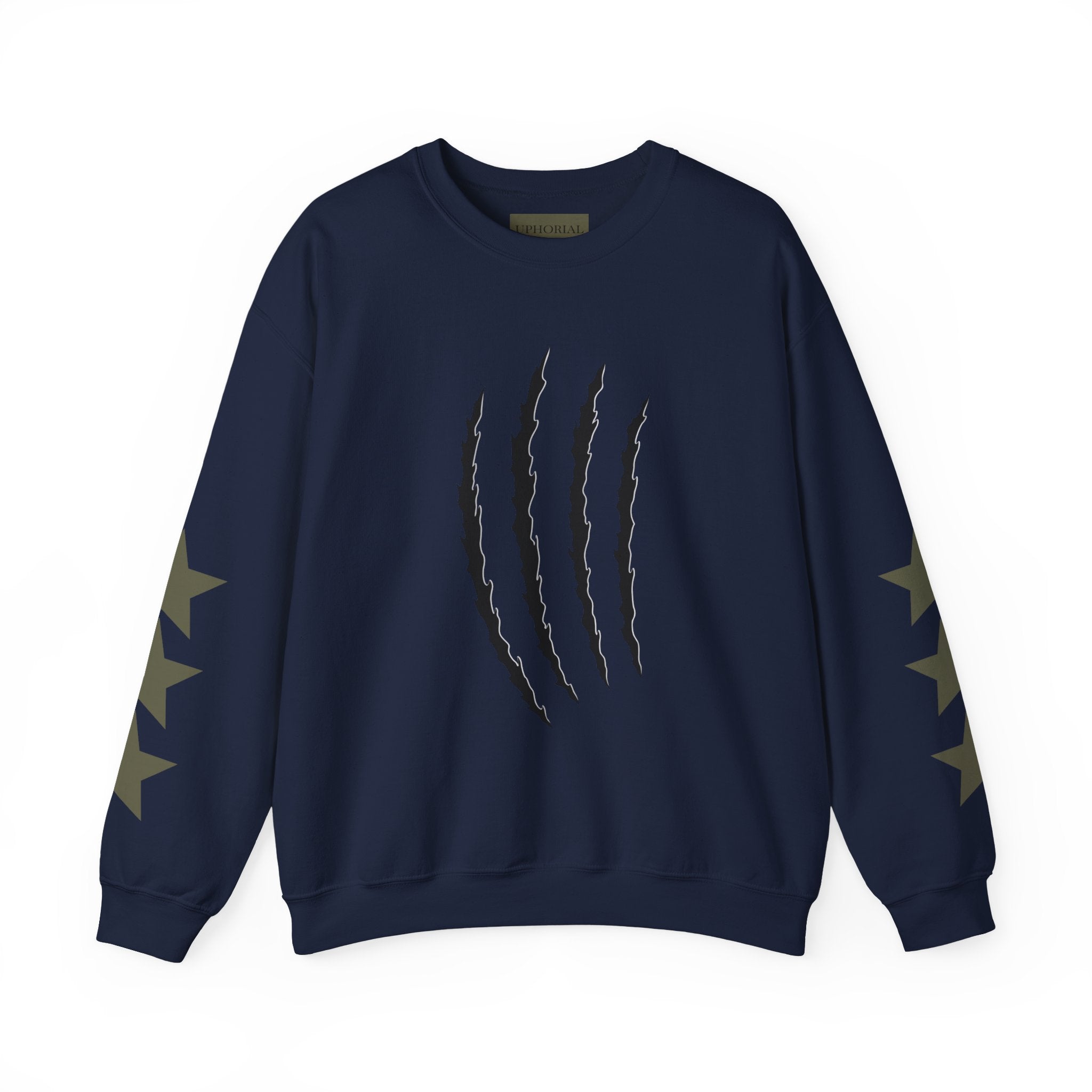 Crewneck Sweatshirt — Distressed Claw Marks & Star Sleeve Graphic