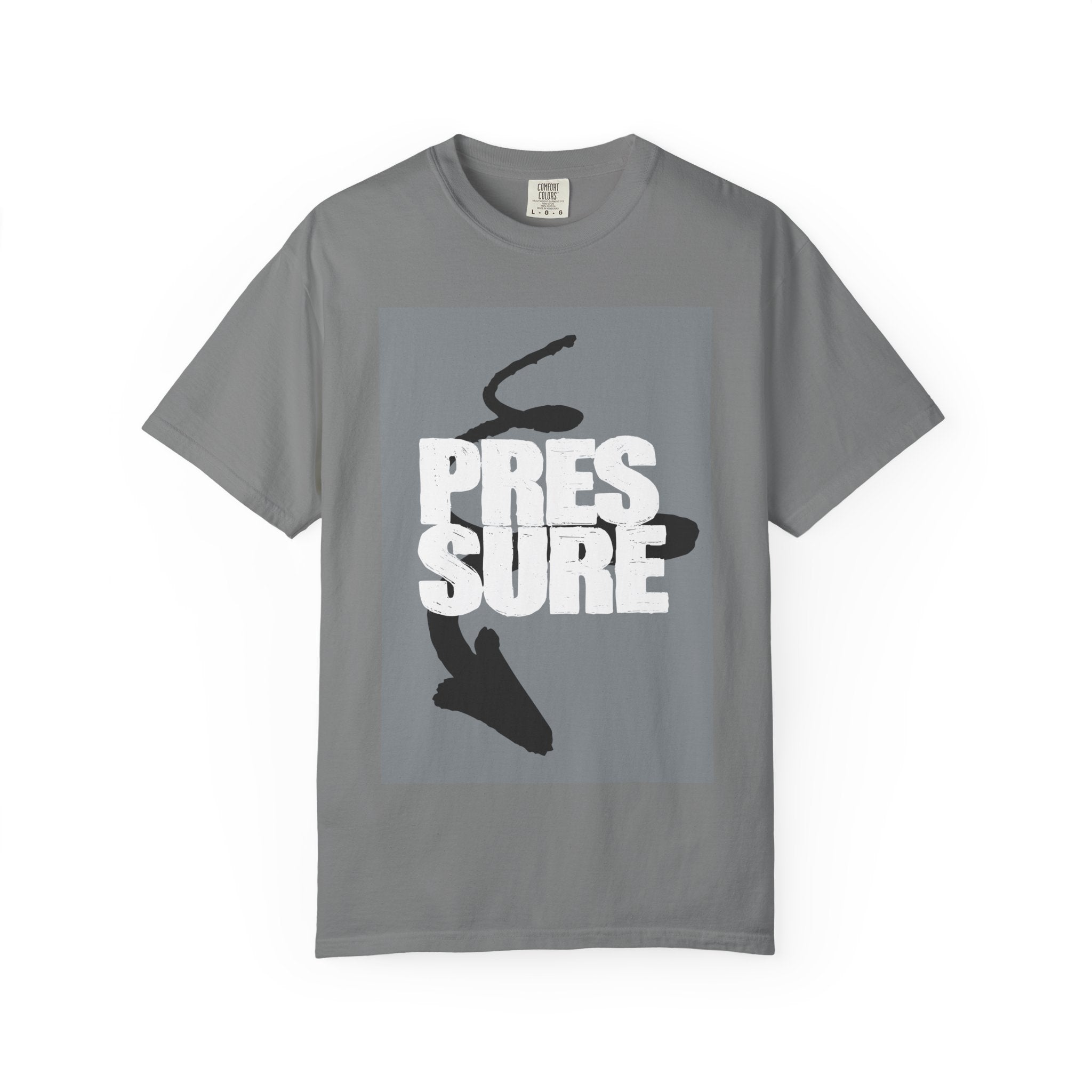 Pressure Graphic T-Shirt — Bold Text & Abstract Ink Illustration