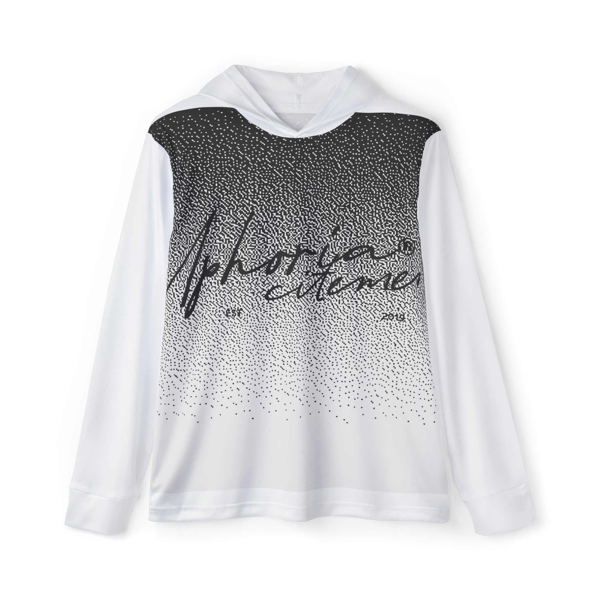 Uphorial Excitement script print Hoodie | Black Ombre Speckle Design