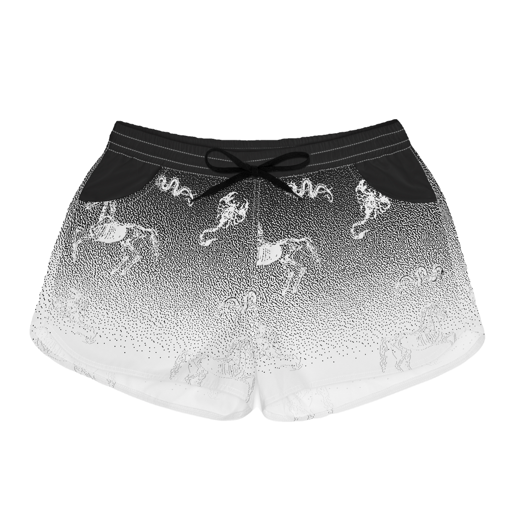 Shorts de nuit licorne dégradée — Shorts de détente magiques à imprimé intégral noir et blanc