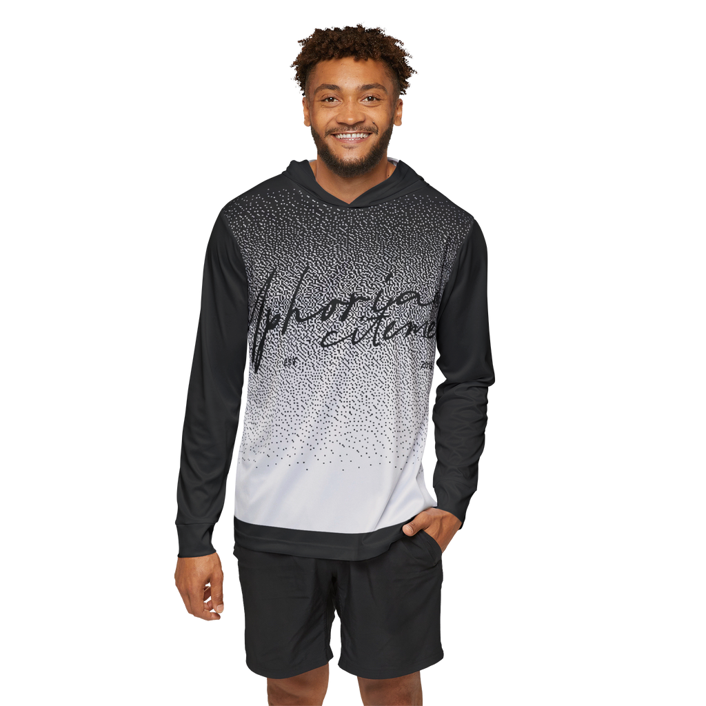 Uphorial Excitement script print Hoodie | Black Ombre Speckle Design